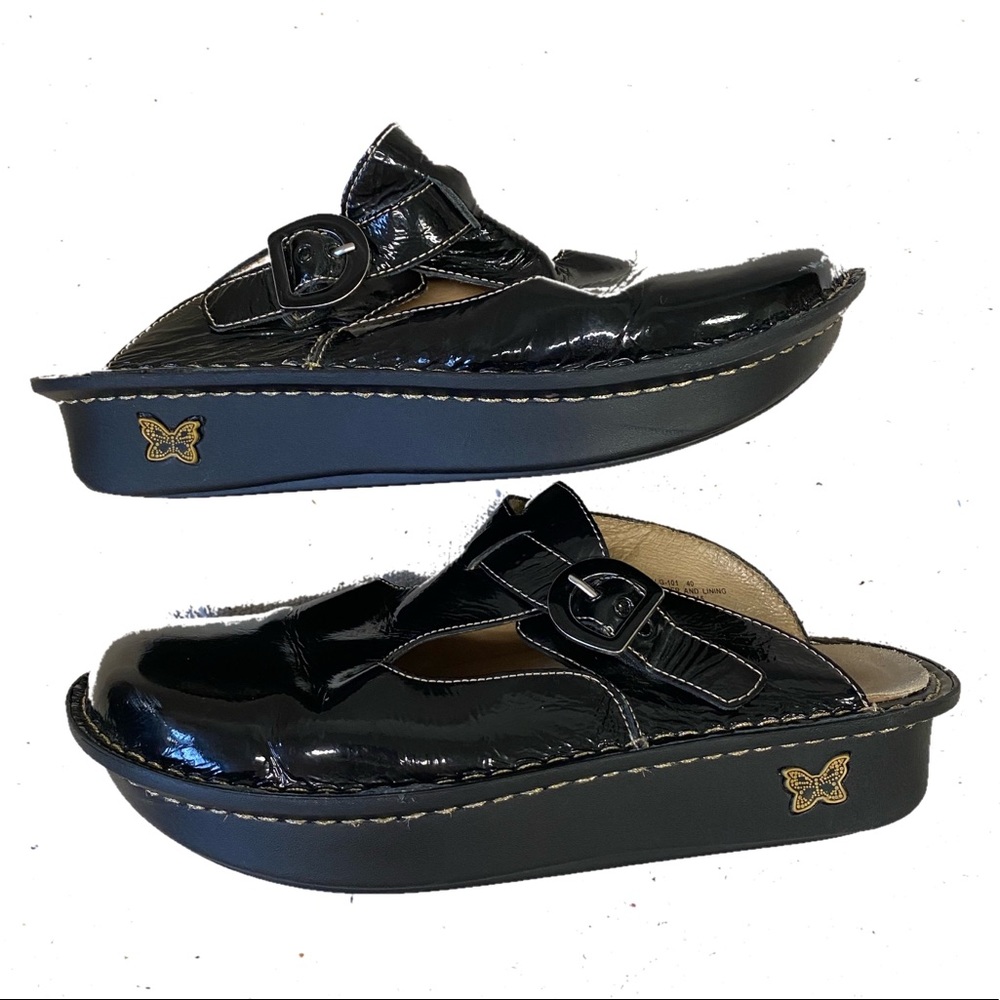 SOLD ALEGRIA BLACK PATENT LEATHER CLOGS